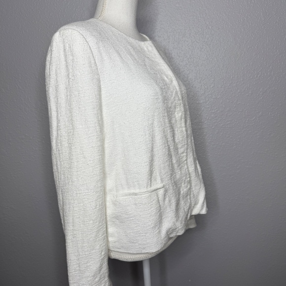 Vince Textured Crop Jacket Women's XL Snap Collarless White Blazer -cp - Picture 4 of 10